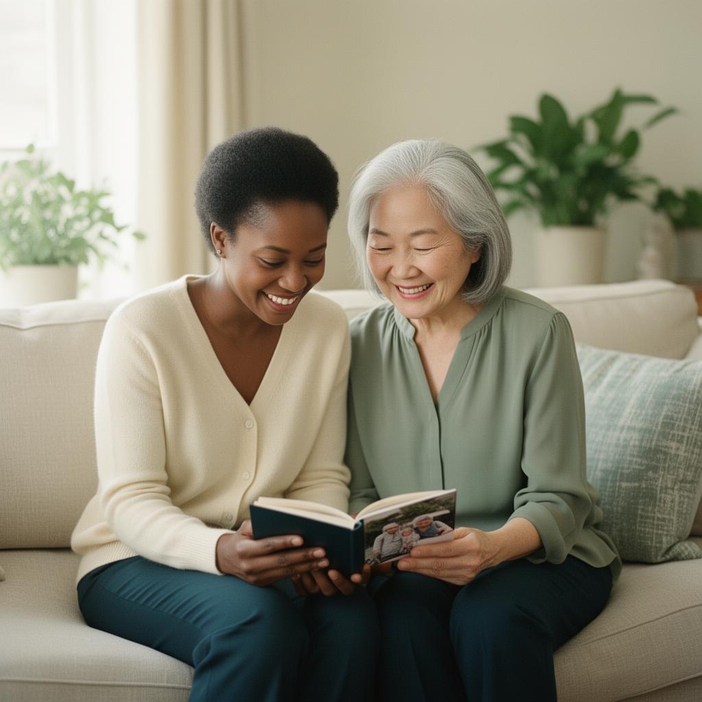 A JABEL companion sharing a warm, quiet moment with a senior client at home