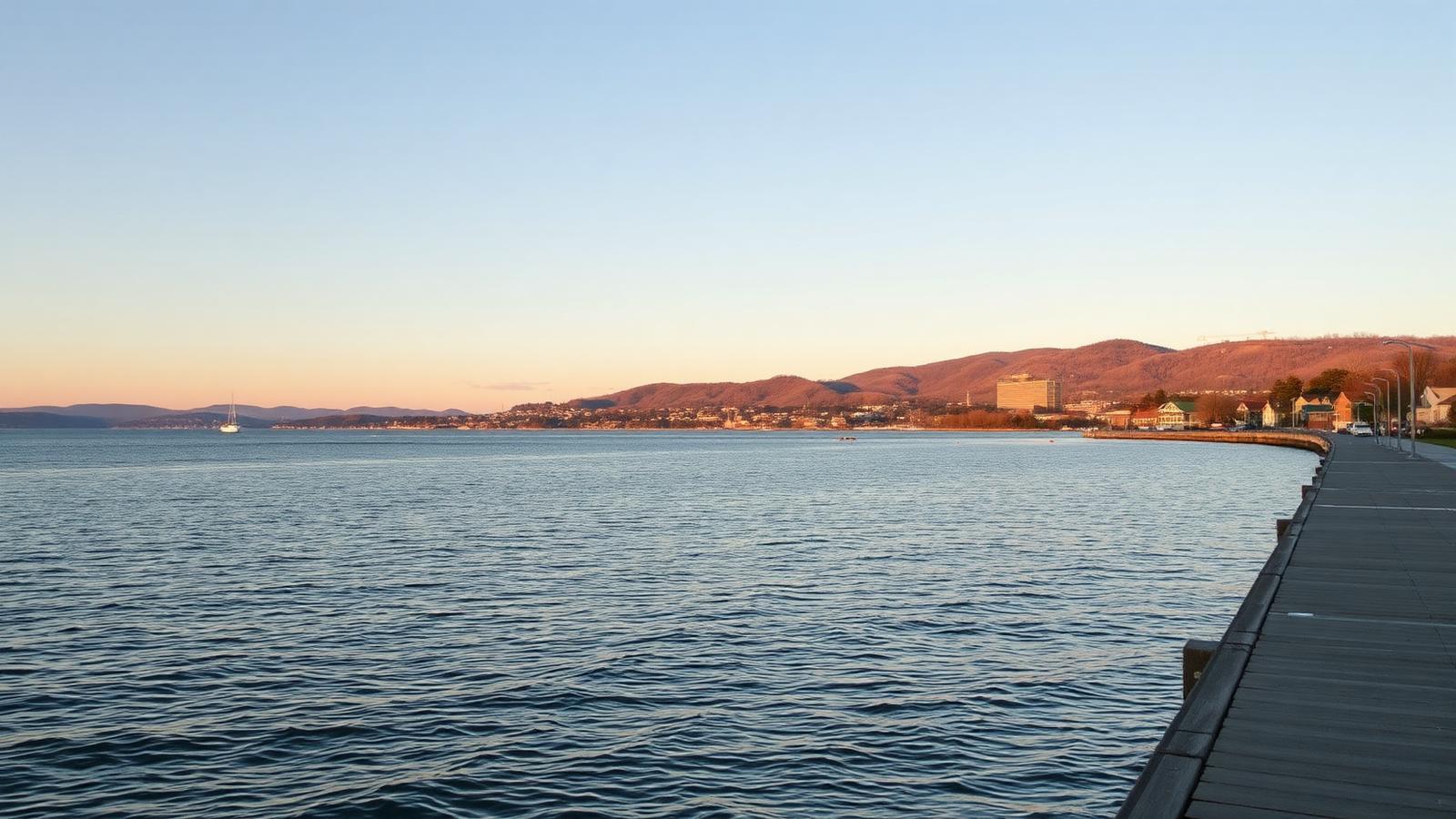 Barrie waterfront on Kempenfelt Bay at golden hour